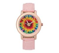 Tie-dye Retro Peace Sign Women's Wrist Watch Fashion Wristwatches with Pink Strap Gifts for Women Mother Wife Birthday