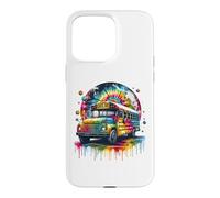 Tie Dye School Bus Art Psychedelic Retro Colors Futuristic Case for iPhone 15 Pro Max