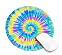 Tie-Dye Small Mouse Pad, Summer Bohemian Sun Palm Leaves Summer Blue Round Rubber Non Slip Aesthetic Mousepads for Desk Decor for Home Office Work Gaming Desk Round 8x8 Inch