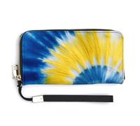 Tie-dye Spiral Pattern Yellow Blue Colors PU Leather Clutch Long Bifold Wallet, Coin Purse Credit Pass Case, Durable Card-Holder Money Storage for Women Men