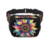 Tie Dye Sunflower Double Layer Waist Bag Pack Flower Leopard Bum Bag Fanny Pack for Men Women, Adjustable Belt Bag for Travel Hiking Running Cycling Festival