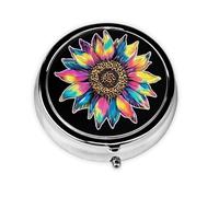 Tie Dye Sunflower Small Pill Box 3 Compartment Portable Pill Box for Purse Pocket Flower Leopard Mini Medicine Organiser for Daily Vitamin Fish Oil Storage