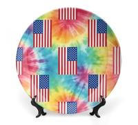 Tie Dye U.S. Flag Ceramic Decorative Plate 6-10 Inch Round