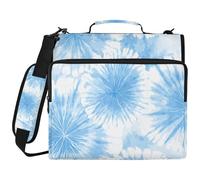 Tie-dye Vanilla Blue 1.5-Inch 3-Ringing Zipper Binder with Shoulder Strap & Handle Multiple Pockets Portable Home Travel Storage Bag for School and Office