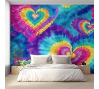 Tie Dye Wallpaper for Living Room, Heart Colorful Abstract Wall Mural for Bedroom, Non-Woven Photo Wallpaper Home Decor 390X260cm, Wall Decoration D22