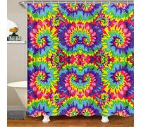 Tie Dye Waterproof Shower Curtain Boho Psychedelic Bathroom Curtain Kids Boys Girls Oil Heart with Hooks Bohemian Gypsy Decor Colorful,180x200cm