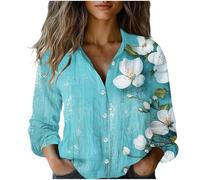 Tie-Dyed Blouses for Women UK Cotton Long Sleeve Shirt Elegant Smart Tunic Tops V Neck Button Down Shirts Casual Going Out Tops Office Work Clothing S-5XL