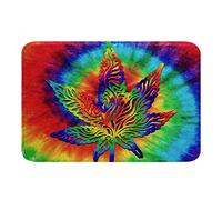 Tie Dyed Non Slip Bath Mat Boho Tie Dye Marijuana Leaf Shaggy Absorbent Floor Mat for Hippie Psychedelic Microfiber Bath Rugs Breathable Swirl Bath Floor Indoor Doormat 20x32 Inch