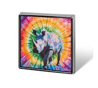 Tie-dyed Rhinoceros Colorful Button Pins Square Badge Personalized Button Brooch Lapel Pins for Women Men Gifts