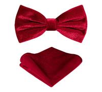 TIE G Men's Glitter Velvet Bow Tie + Pocket Square Set in Gift Box for Wedding, Party : Glittering Effects, Unisex Design (Velvet Solid Scarlet Red)