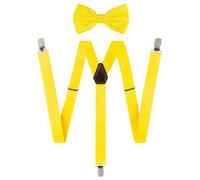 TIE G Solid Color Men's Braces + Woven Bow Tie Set for Wedding : Vivid Color, Adjustable Suspender, Strong Clip, Elastic Band (Lemon Yellow)
