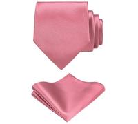 TIE G Solid Satin Color Formal Necktie and Pocket Square Sets in Gift Box (Old Rose)