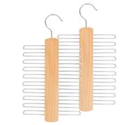 Tie Hanger for Wardrobe, 2 Pack Tie Organizer with 20 Non-Slip Chrome Bars | Stylish Wooden Tie Rack Holder for Men with 360° Swivel Hook for Sophisticated Tie Storage