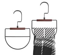 Tie Hanger for Wardrobe Travel, 2 pcs Foldable Wooden Metal Black Tie Rack Hanger Multi Functional Tie Storage for Scarf Belt