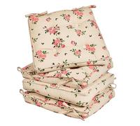 Tie On Garden Chair Cushions 100% Cotton Seat Pads Outdoor Alfresco Dining Chair Bistro Set Seat Cushions (Set of 4, Beige Floral)