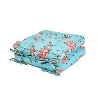 Tie On Garden Chair Cushions 100% Cotton Seat Pads Outdoor Alfresco Dining Chair Bistro Set Seat Cushions (Set of 2, Blue Floral)