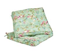Tie On Garden Chair Cushions 100% Cotton Seat Pads Outdoor Alfresco Dining Chair Bistro Set Seat Cushions (Set of 4, Green Floral)