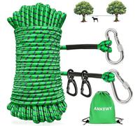 Tie Out Cable for Camping,Portable Overhead Trolley System for Dogs up to 200lbs，Dog Lead for Yard, Camping, Parks, Outdoor Events (Green, 100FT)