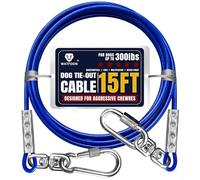 Tie Out Cable for Dogs Up to 300lbs,10/15/20/25/30/40/50 ft Extra Strong 1klbs Break Strength Tie-Out Tether Trolley Training Lead, Dog Run Cable for Yard Garden Park Camping Outside (15ft)