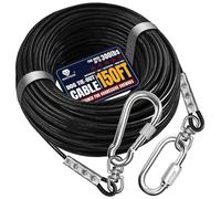 Tie Out Cable for Dogs Up to 300lbs, 150ft Extra Strong 1000lbs Break Strength Tie-Out Tether Trolley Training Lead,Dog Run Cable for Yard Garden Park Camping Outside (Black, 300lbs 150ft)