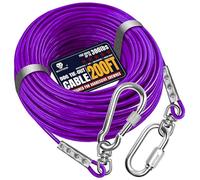 Tie Out Cable for Dogs Up to 300lbs, 200ft Extra Strong 1000lbs Break Strength Tie-Out Tether Trolley Training Lead,Dog Run Cable for Yard Garden Park Camping Outside (Purple, 300lbs 200ft)