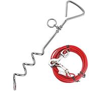 Tie Out Cable with Spiral Ground Stake - Heavy Duty Stake Sturdy and Secure - Outdoor, Yard, Camping, Dog Leash Puppy Pet - Anchor Point with Spring Loaded Clip (16ft (5m))
