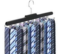 Tie Rack Belt Hanger for Closet, Upgraded Non Slip Tie Hanger Space Saving with 20 Foldable Hooks Wooden Belt Tie Organizer for Tank Tops Bras Cami Scarves (Black,1 Pack)