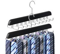 Tie Rack Belt Hanger for Closet Upgraded Non Slip Tie Hanger Space Saving with 20 Foldable Hooks Wooden Belt Tie Organizer for Tank Tops Bras Cami Scarves