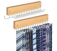 Tie Rack Belt Hanger Wall Mounted, Lomrsiul Non Slip 180 Degree Rotating Belt Organizer for Closet with 18 Hooks Closet Organizers and Storage for Tie Belt Necklace Purse Scarf Bag Natural 2 Pack