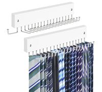 Tie Rack Belt Hanger Wall Mounted, Lomrsiul Non Slip 180 Degree Rotating Tie Organizer for Men Closet with 18 Hooks Closet Organizers and Storage for Tie Belt Necklace Purse Scarf Bag White 2 Pack
