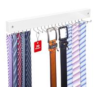 Tie Rack Wall Mounted Belt Hanger, 360° Rotating Tie Hanger Belt Organizer 20 Storage Hooks for Belt, Ties, Purse, Scarves, Tank Top, Hats, Medals