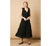 Tie Shoulder V Neck Broderie Midi Dress Oasis Black 10