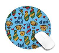 Tie Small Mouse Pad, Playful Casual Cup Heart Father's Day Blue Round Rubber Non Slip Portable Mini Desk Mousepad Accessories for Office Home Computer Laptop Round 8x8 Inch