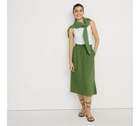 Tie Waist Linen Blend Midi Skirt lands end Green 14
