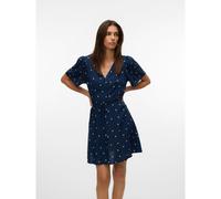Tie-Waist V-Neck Short Sleeve Mini Dress Blue Print