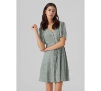Tie-Waist V-Neck Short Sleeve Mini Dress Green Print
