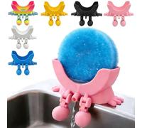 TIEBLU Sponge Holder for Kitchen Sink 3D Printed Sponge Holder Universal Fast Drying Drainage Bathroom Countertop Organizer Kitchen Sink Accessories Organizer Storage Utility Declutter Gadgets (Pink)
