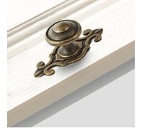 TIECA.HW 4Pcs Antique Bronze Top Ring Cabinet Knobs with Fleur de Lis Backplates, 1.21-Inch Diameter Vintage Brass Drawer Pulls Handles, Kitchen Bathroom Hardware