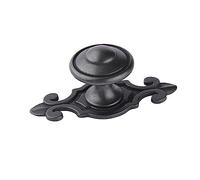 TIECA.HW 4Pcs Antique Iron Kitchen Cabinet Knobs with Fleur de Lis Backplates, Rustic Black Top Ring Drawer Pulls Handles and Plates, 2.92" Total Length