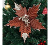 tiecawk 12 Pcs Glitter Brown Christmas Flower 10.23Inch Artificial Poinsettia Flowers with Stems Xmas Tree Flower Ornaments for Christmas Party Wreath Floral Home Decorations