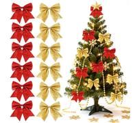 TIECHI 12 Pcs Christmas Tree Bows, 5.9In Large Glitter Decorative Bow, Gold and Red Bow for Christmas Tree Decorations, Wreath Garland, Xmas Ornaments
