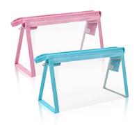 TIECHI 2PCS Clear Pencil Case for Exams, Waterproof PVC Transparent Pencil Case for Girls Boys, See Through Pencil Cases for Stationery School Make Up Toiletries, Pink&Blue