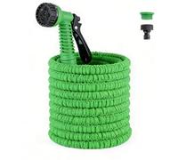 TIECHI Expandable Garden Hose Pipe with 7 Function Spray Gun - 15M Water Hose with 3/4", 1/2" Tap Connector, Flexible Retractable Hosepipe for Car Wash, Outdoor and Garden Accessories (Green, 50FT)