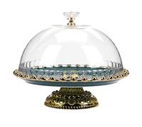 TIECHUINIUB Ceramic Cake Stand, Cake Serving Platter with Dome Lid, Cake Holder Dessert Platter for Parties Wedding-24.5 cm