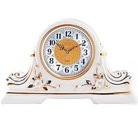 TIECHUINIUB Mantle Clock Table Clock Living Room Large Ceramic Clock Home Clock Desktop Ornaments Desktop Silent European Luxury Table Clock White Gold Table Clock-A