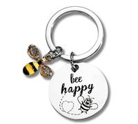Tied By Love Bee Happy Engraved Keychain Bee Charm Motif Gift Present Metal Keyring Bag Charm Jewellery Birthday Gift Keyrings Key Chain Unisex Key Ring