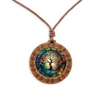 Tied By Love Boho Classic Spiritual Tree Of Life Wooden Pendant Necklace Men's Women's Jewellery Adjustable Rope Chain Punk Boho Neckwear Jewellery Unisex Gift 45cm - 86cm Faux Leather Chain (Classic)