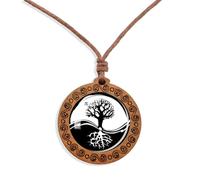 Tied By Love Boho Classic Spiritual Tree Of Life Wooden Pendant Necklace Men's Women's Jewellery Adjustable Rope Chain Punk Boho Neckwear Jewellery Unisex Gift 44cm - 88cm Faux PU Chain (Yin Yang)
