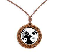 Tied By Love Boho Yin Yang Cats Kittens Wooden Pendant Necklace Men's Women's Jewellery Adjustable Rope Chain Punk Boho Neckwear Jewellery Unisex Gift 45cm - 86cm Faux Leather Chain
