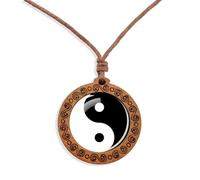 Tied By Love Boho Yin Yang Wooden Pendant Necklace Men's Women's Jewellery Adjustable Rope Chain Punk Boho Neckwear Jewellery Unisex Gift 45cm - 86cm Faux Leather Chain (Classic)